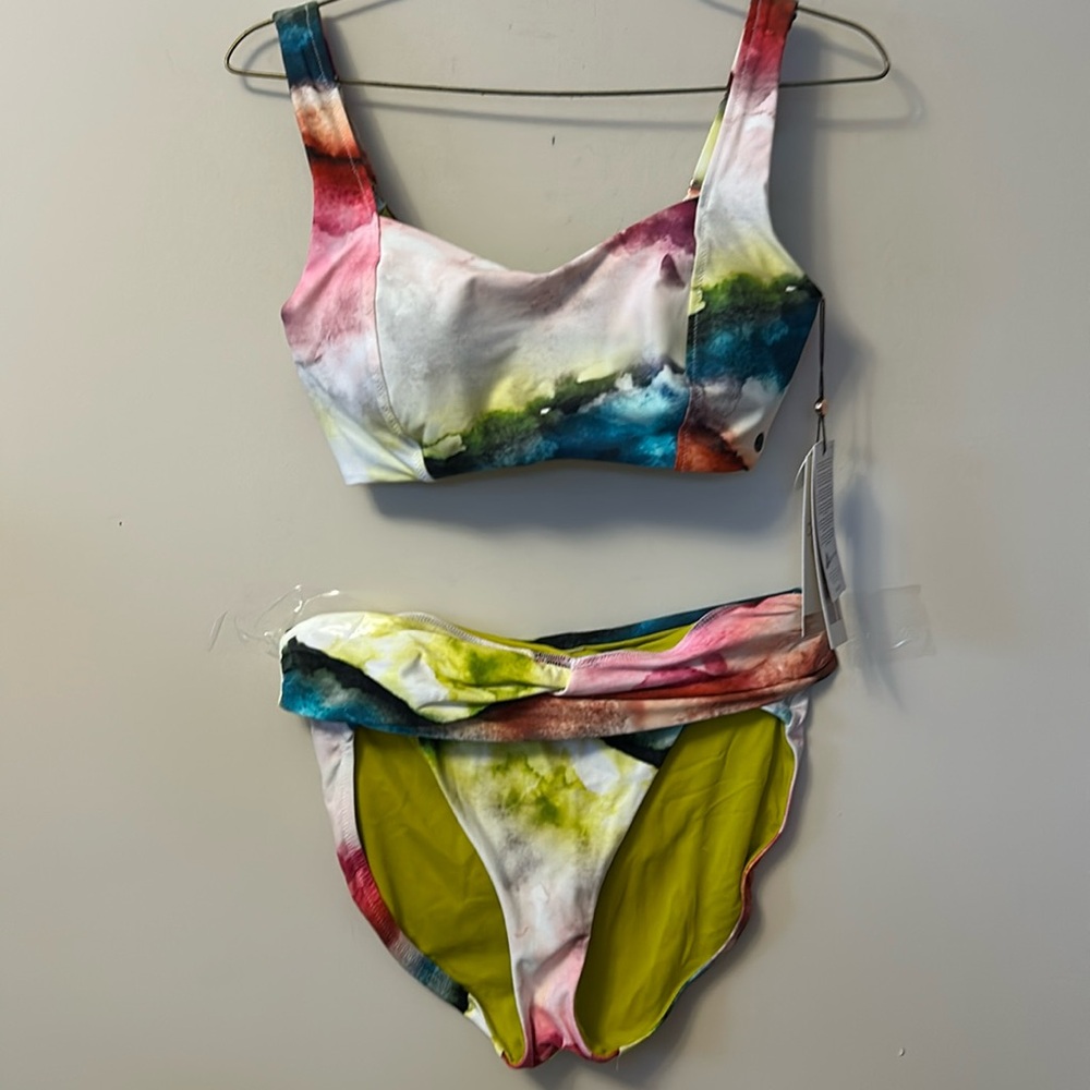 Calia Bikini pink/blue/green power sculpt top wide straps size S new with tags
